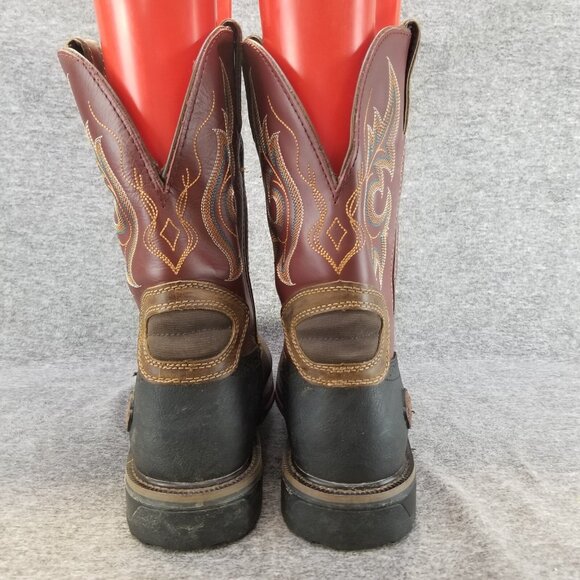 ✅Justin Pull-On Cowboy Work Boots Brown Leather Composite Square Toe Mens 10 EE - Picture 7 of 10